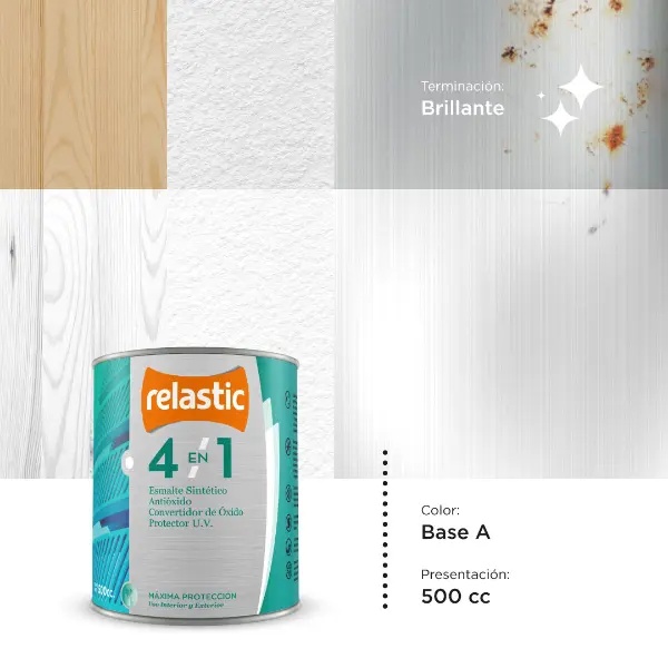 [41BA05] 4 en 1 Esmalte Multifunción Brillante (Base A, 0.5 Litro)